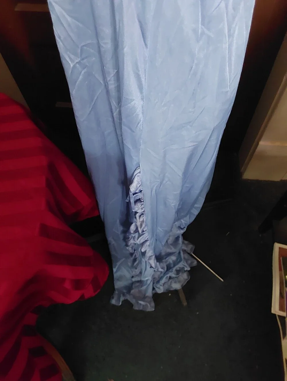 Vintage 1950s Nylon Nightgown, Floor-length Ruffled Edge, Side Splits, EUC